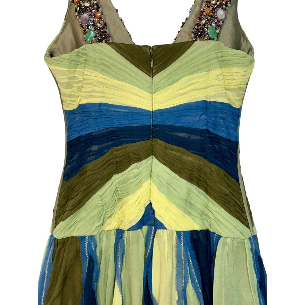 NWT Mandalay Quartz Green Blue Silk Beaded Sequin Midi Evening Gown Dress Size 6 - Picture 8 of 16